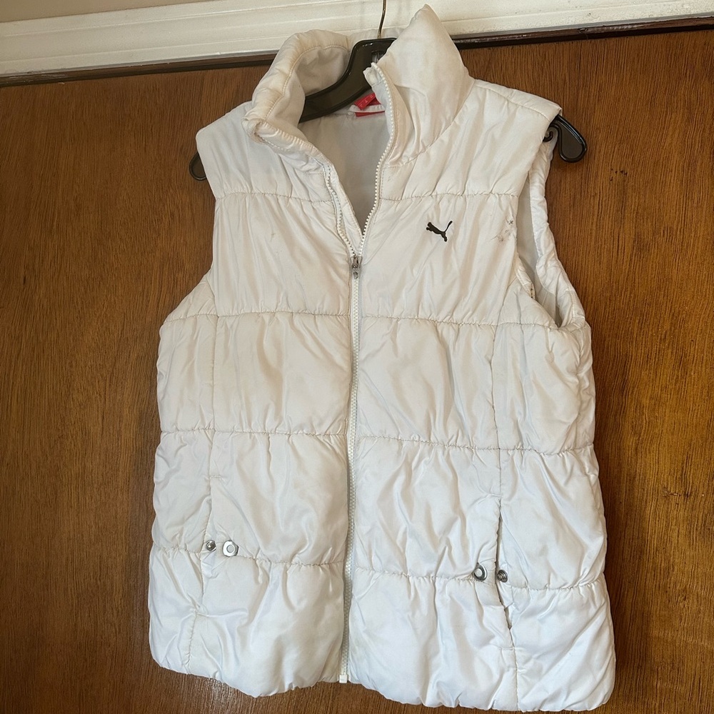 PUMA Puffer Vest White Full Zip Girls Youth Sz LG (12-14) Polyester Ski Vest